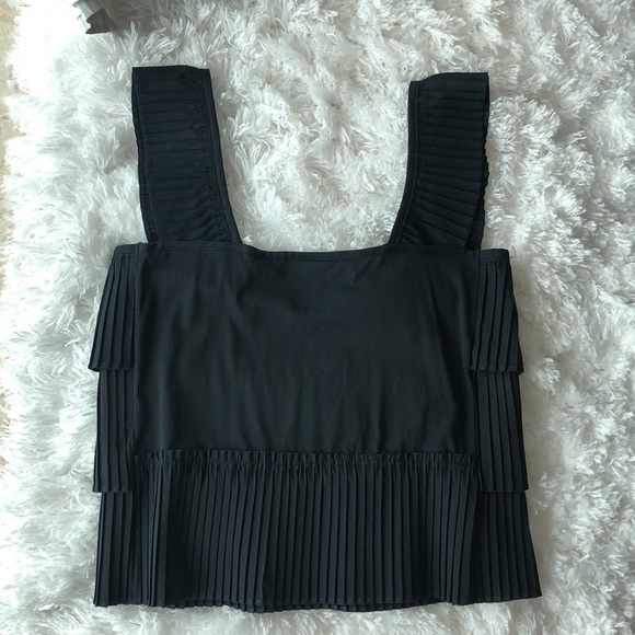 J. Crew sz xs black pleated square neckline tank - Picture 3 of 4